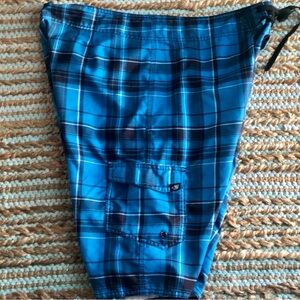 O’Neill Royal Blue & Black Plaid Board Shorts 38”